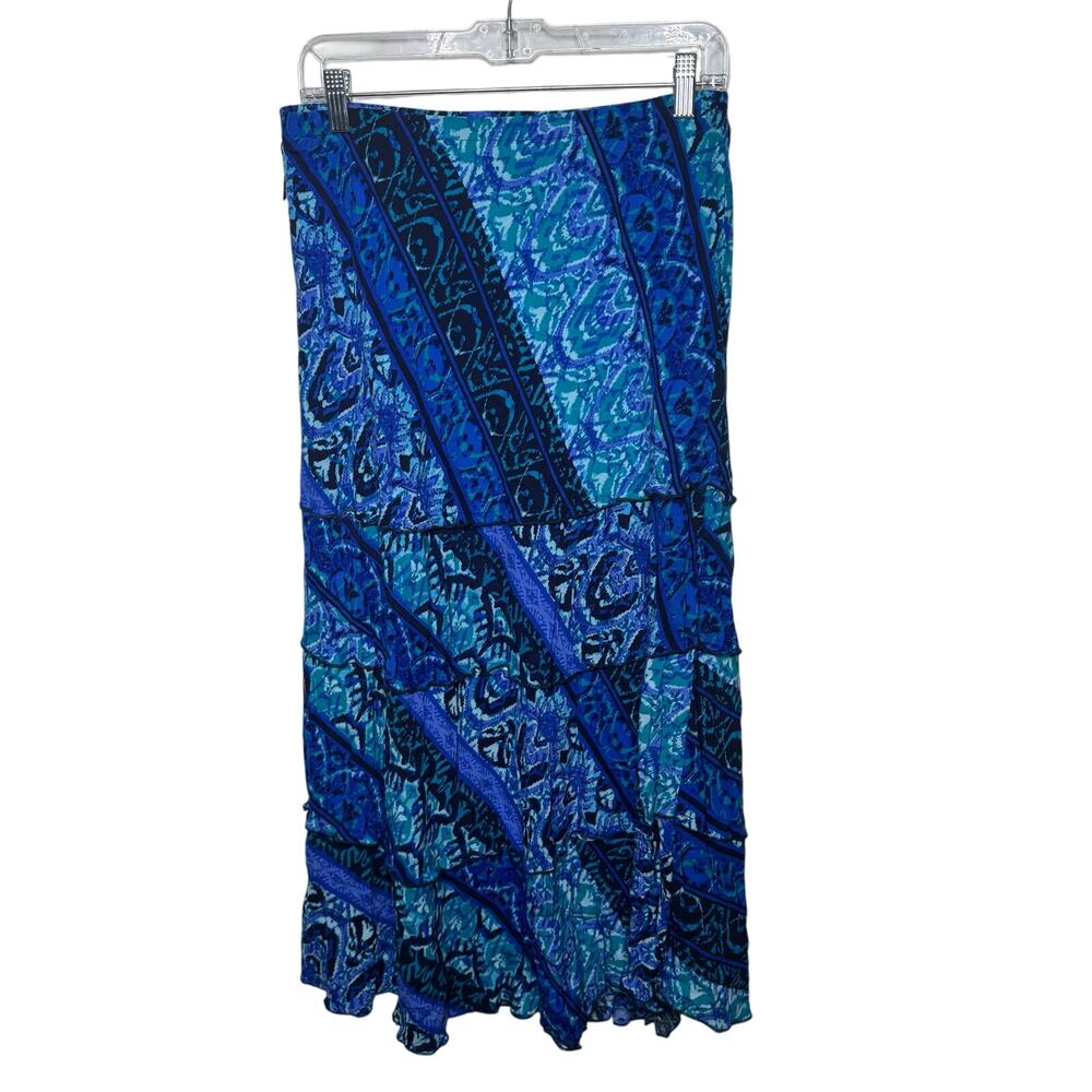 Notations Tiered Boho Maxi Skirt S Blue Crinkle Patchwork 2000s Festival Grunge‎